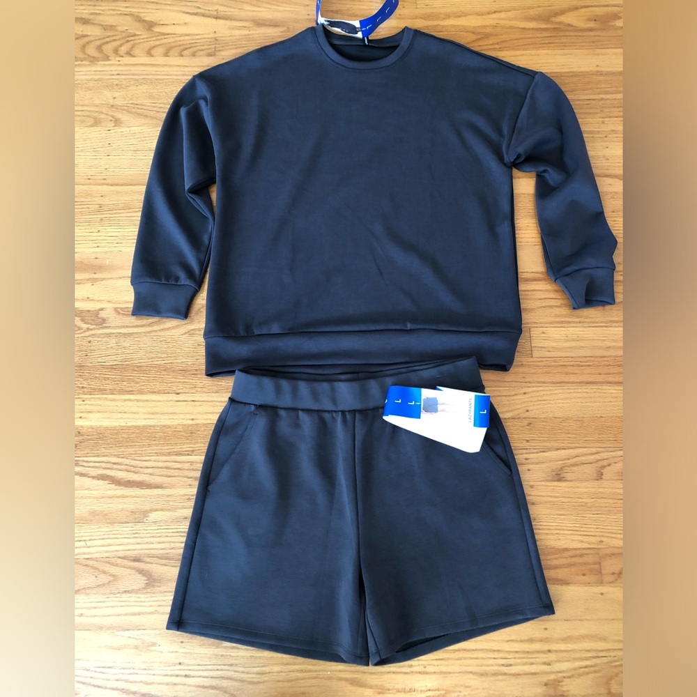 L Women’s Crewneck Sweatshirt and Short Set - Casual Lounge Matching Set